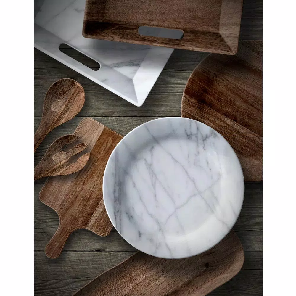 Unbranded Carrara Handle Melamine Serving Tray, White Rectangle Platter