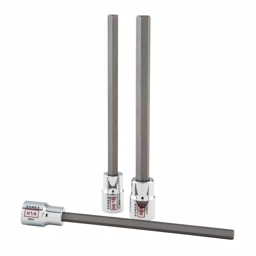 SUNEX TOOLS Sunex 6-Piece 3/8 in. Drive SAE Chrome Long Hex Bit Socket Set with Rail