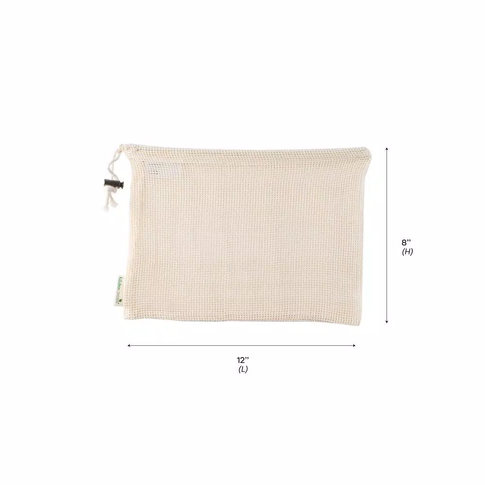 Kitchen Details Natural Cotton Eco Reusable Mesh Produce Bags, 3-Pack