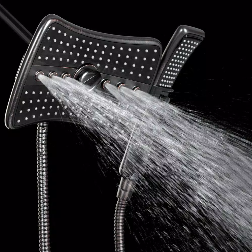 AKDY 9 in. Dual Shower Head and Handheld Wand Combo, 4 Spray Modes, Antique Bronze