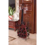 Vintiquewise Vintage Guitar Shaped Wine Holder - 9 Bottle Wood and Metal Freestanding Wine Rack with Glass Storage thumbnail 2