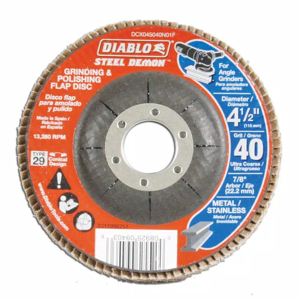 Diablo Steel Demon 4-1/2 in. 40-Grit Zirconia Flap Disc, Type 29 Conical Design (5-Pack)