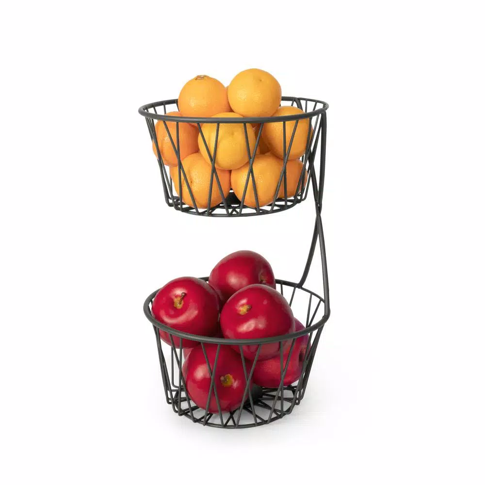 Spectrum Paxton 2-Tier Steel Fruit Basket Server, Industrial Gray