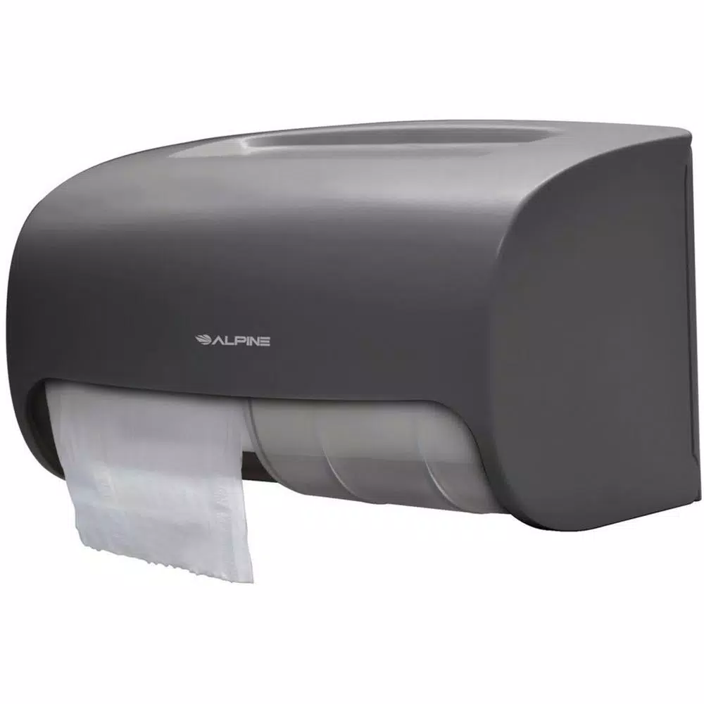 Alpine Industries Double Roll Toilet Paper Dispenser, Gray ABS Plastic