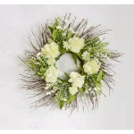 Unbranded 24 in. Creamy White Peony Silk Flower Wreath with Greenery and Berries on Natural Twig Base thumbnail 1