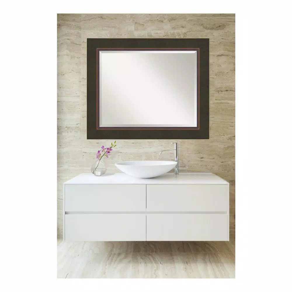 Amanti Art Milano 34.5 in. W x 28.5 in. H Framed Rectangular Bathroom Vanity Mirror, Dark Bronze