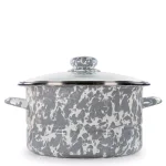 Golden Rabbit 6 qt. Porcelain-Coated Steel Stock Pot with Glass Lid, Grey Swirl thumbnail 1