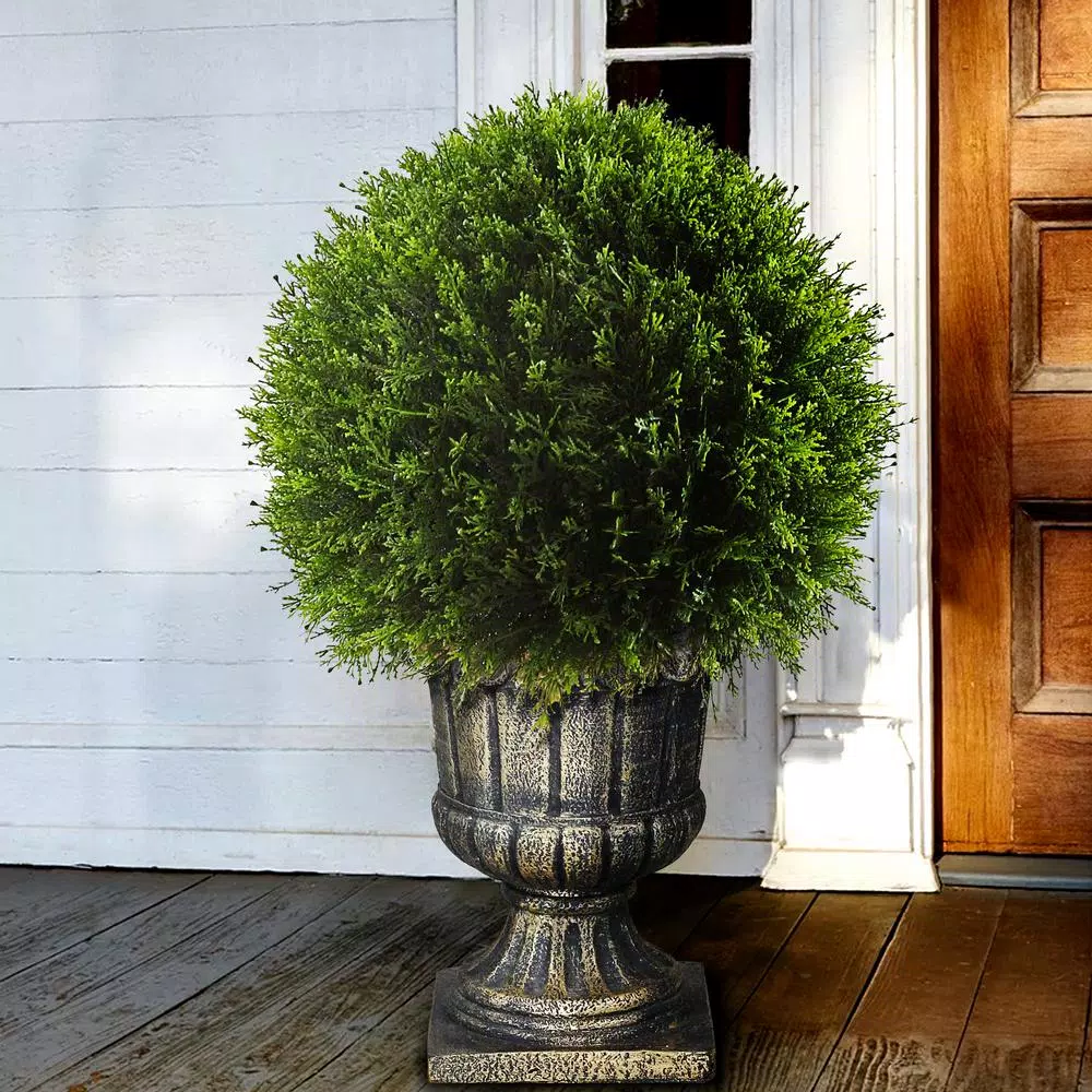 National Tree Company 27 in. Artificial Juniper Ball Topiary Tree in Decorative Gray Urn