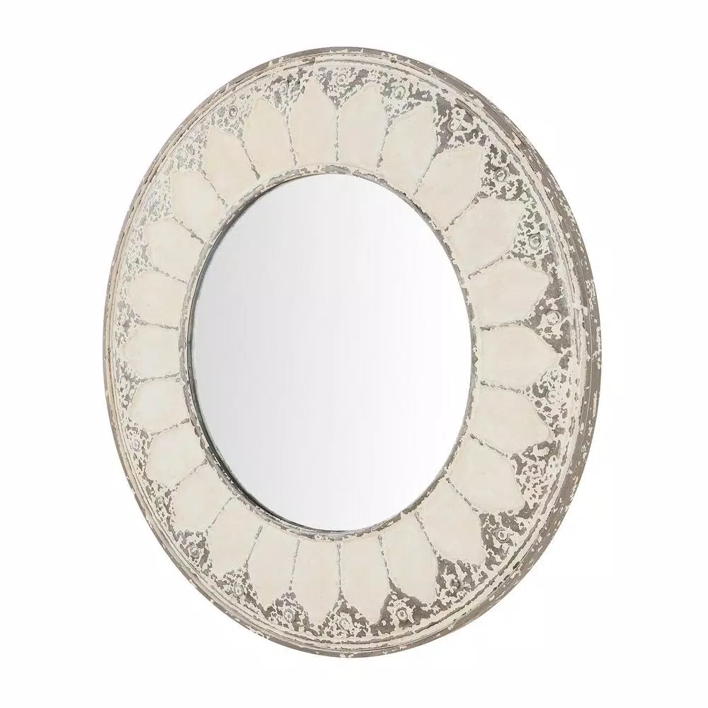 Home Decorators Collection Medium Round Ivory Antiqued Classic Accent Mirror, 31.4 in.