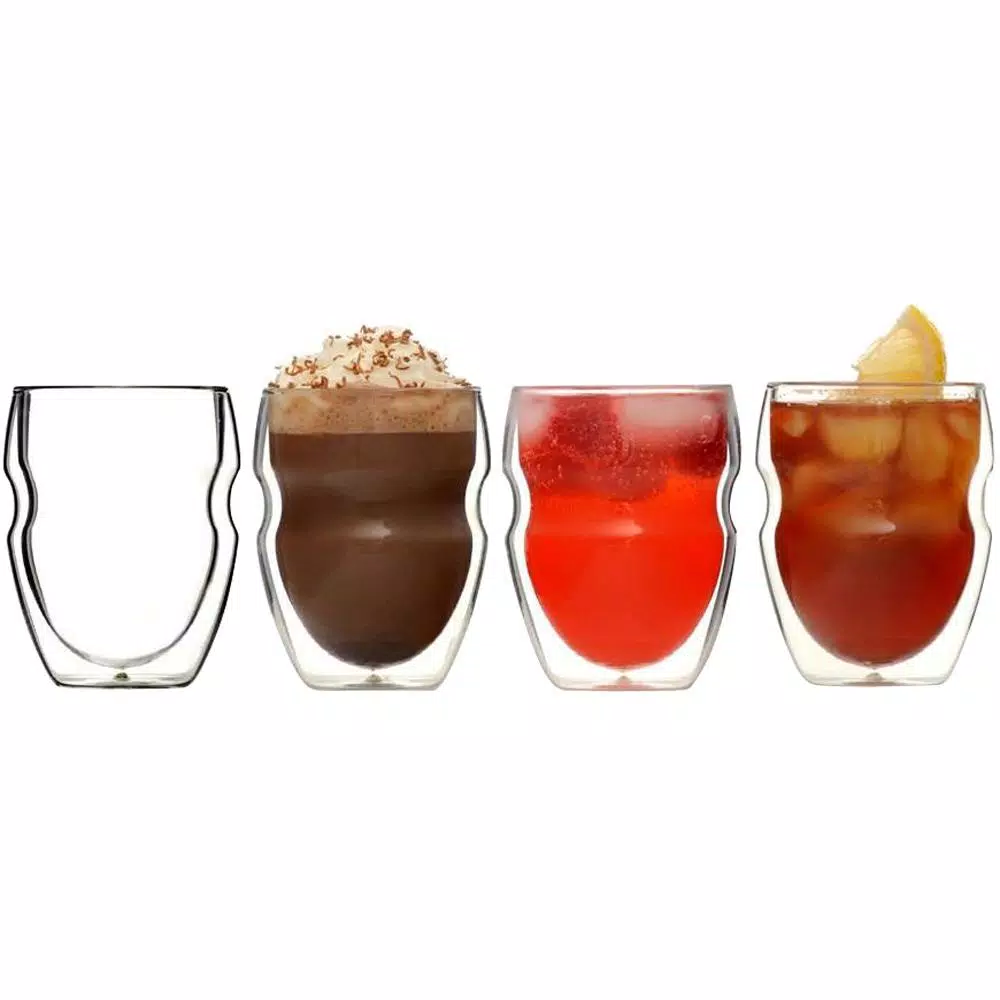 Ozeri Serafino Double Wall 8 oz. Borosilicate Glass Beverage & Coffee Glasses - Set of 4