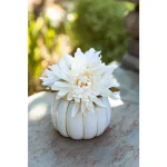 Flora Bunda 5.75 in. Cream White Faux Chrysanthemum Arrangement in Ceramic Pumpkin Pot with Gold Trim thumbnail 4
