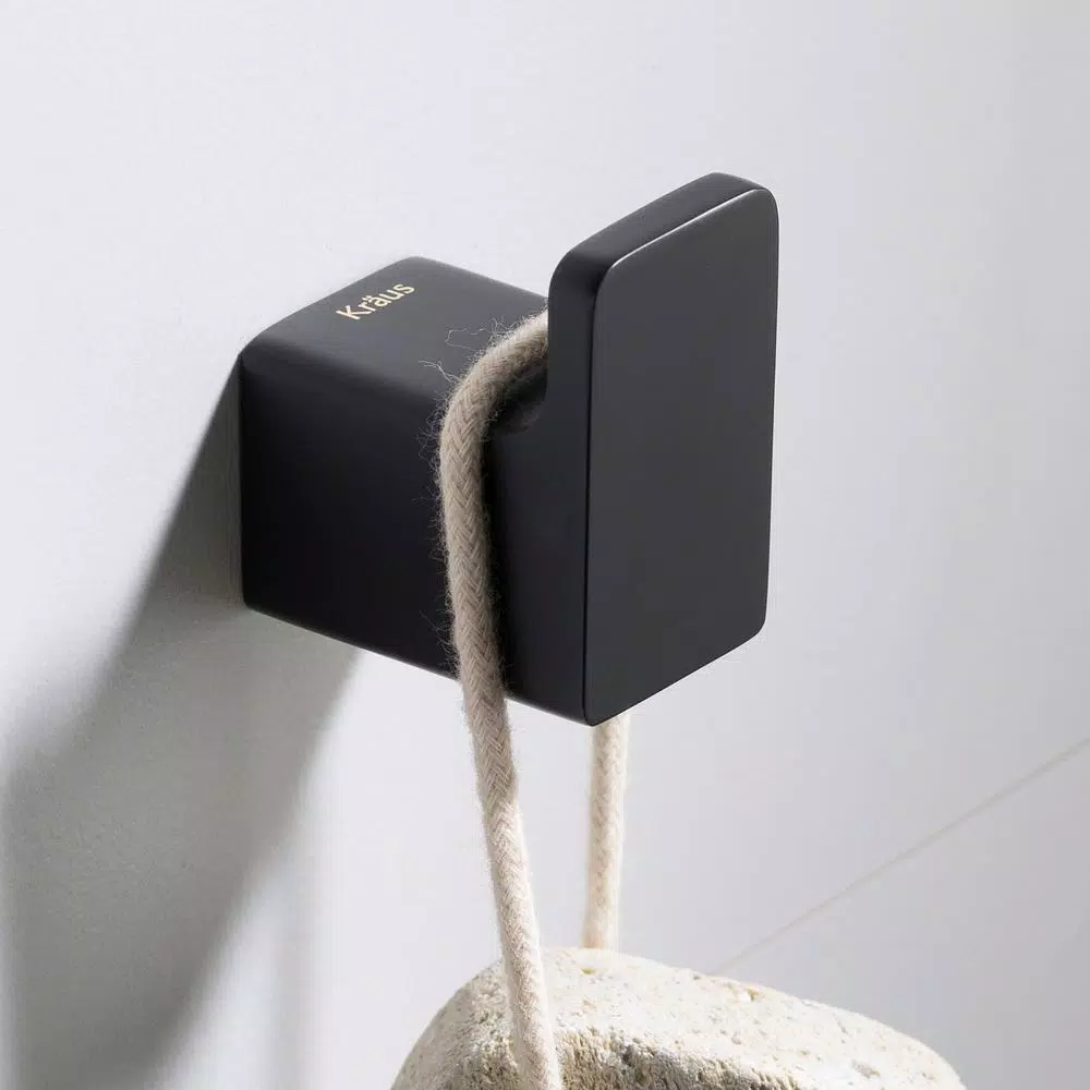 KRAUS Stelios Matte Black Solid Brass Robe and Towel Hook