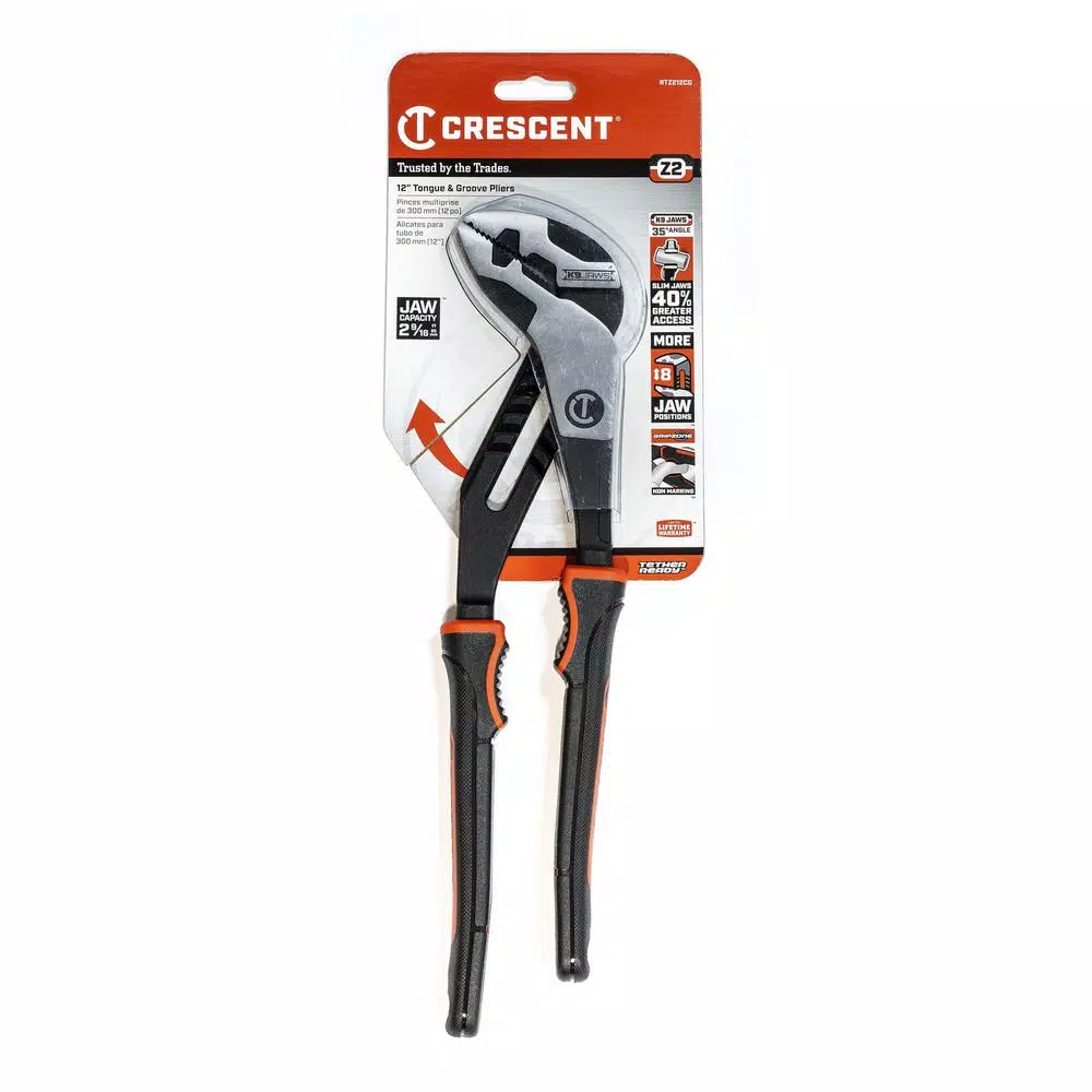 Crescent Z2 12 in. K9 Straight Jaw Dual Material Tongue and Groove Pliers