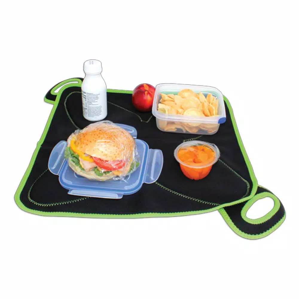 FLATBOX Original Black and Green Neoprene Lunch Bag and Placemat Set