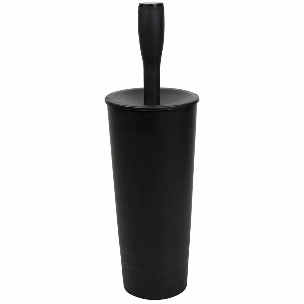 Home Basics Black and White Plastic Toilet Brush and Holder Set with Nylon Bristles