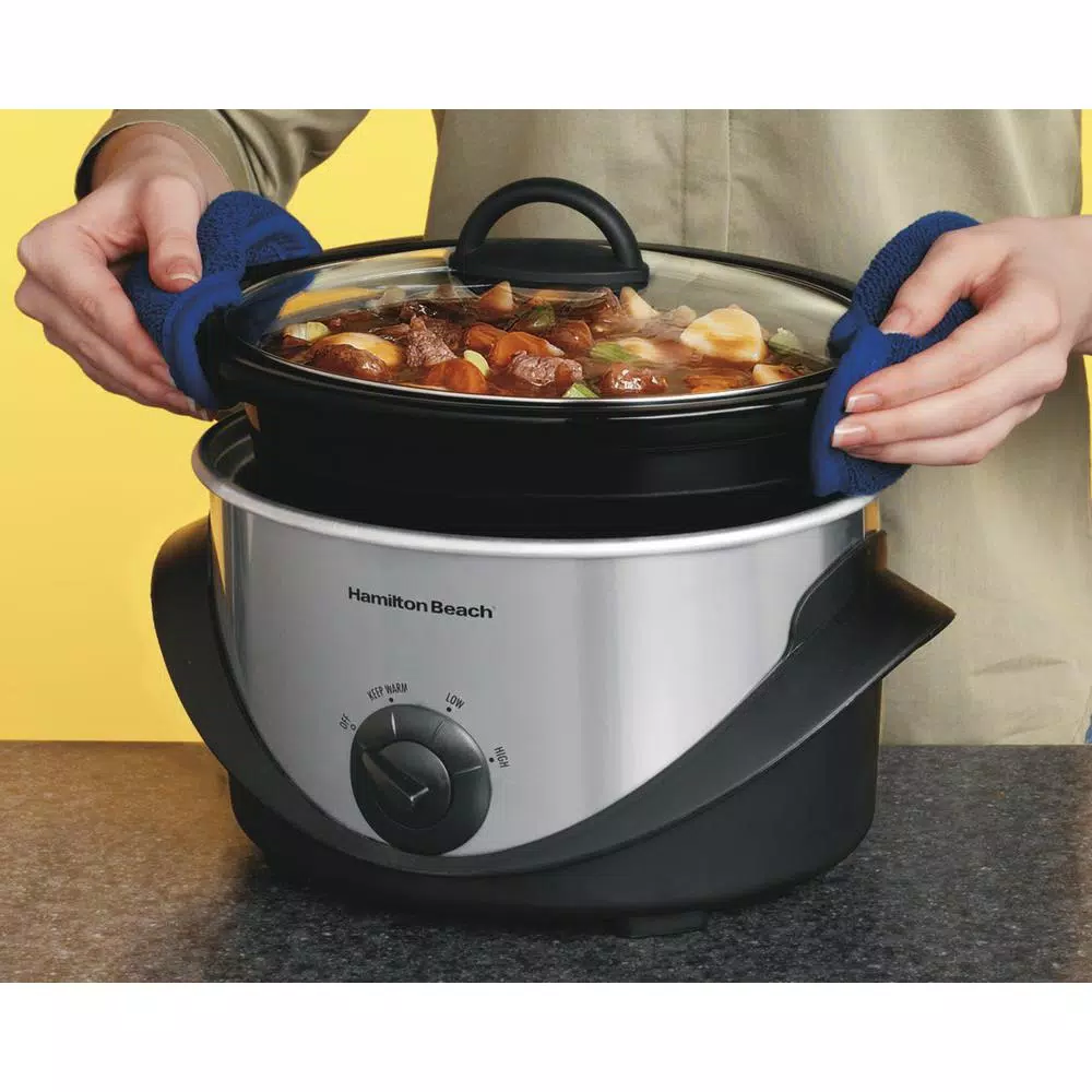 Hamilton Beach 4 Qt. Black Chrome Slow Cooker with 3 Heat Settings and Glass Lid