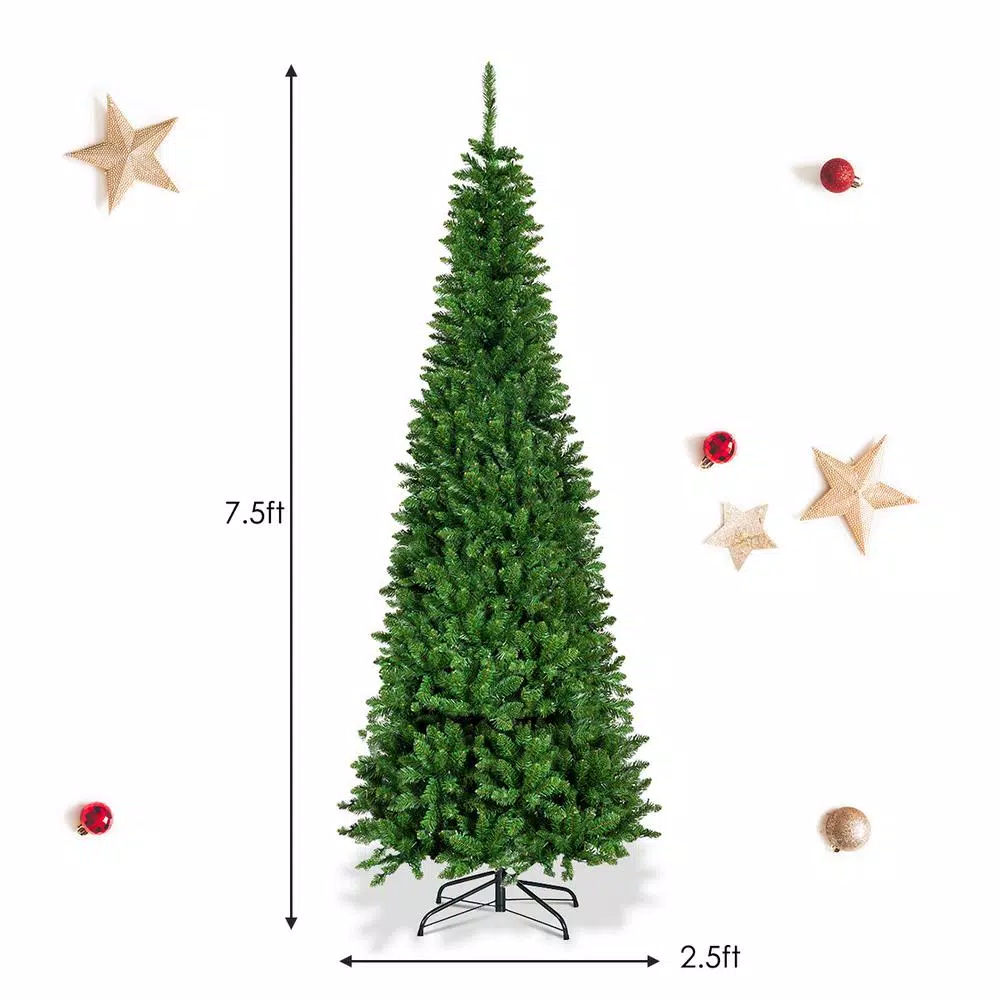 Costway 7.5 ft. Pre-Lit Slim Pencil Artificial Christmas Tree with 350 Multi-Color LED Lights