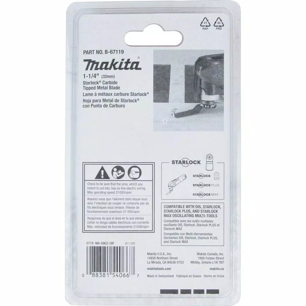 Makita 1-1/4 in. Starlock Carbide Tipped Metal Cutting Blade for Oscillating Multi-Tools