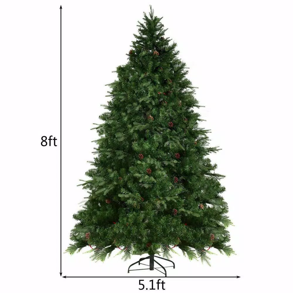 Costway 8 ft. Pre-Lit Artificial Christmas Tree with 600 Warm White LED Lights and 81 Pine Cones