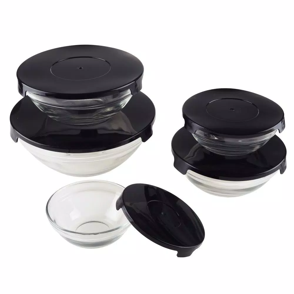 Chef Buddy 10-Piece Glass Bowl Set with Airtight Black Lids
