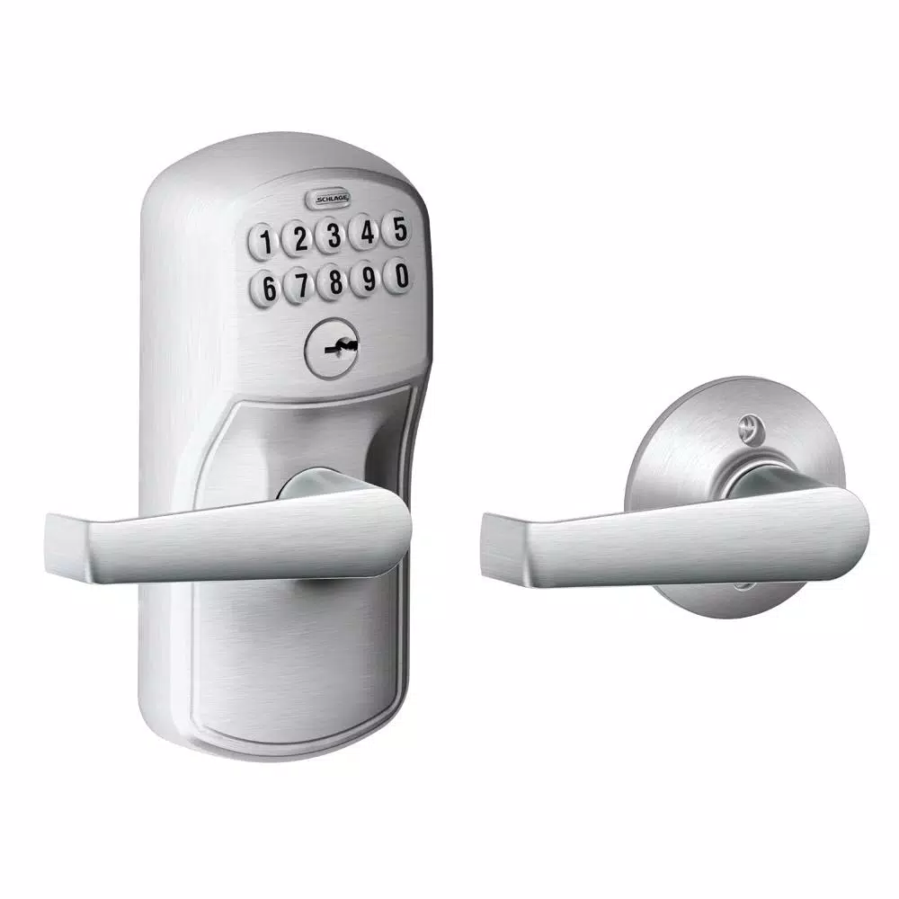 Schlage Elan Satin Chrome Electronic Keypad Door Lever with Plymouth Trim