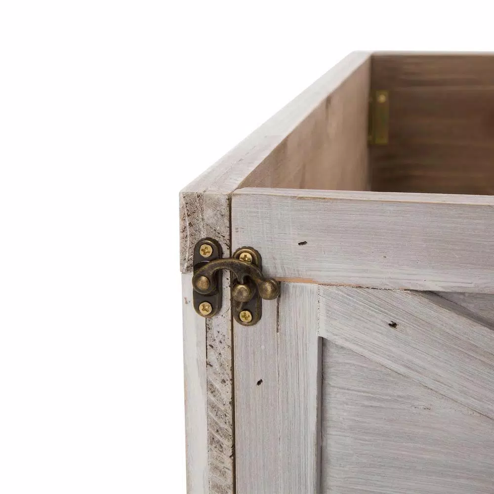 Glitzhome 22.09 in. Washed White Wooden Tree Collar - Rustic Farmhouse Christmas Tree Box