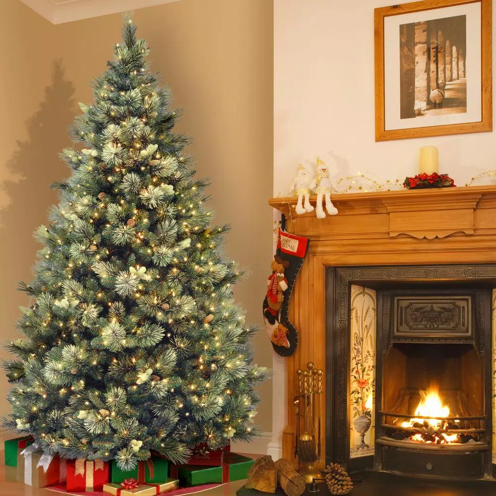 National Tree Company 7.5 ft. Carolina Pine Hinged Artificial Christmas Tree with 1000 Clear Lights and Flocked Cones