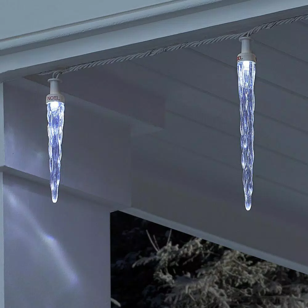 LightShow ColorMotion 24-Light White LED Icicle Christmas String Lights, 8 Effects, Outdoor/Indoor
