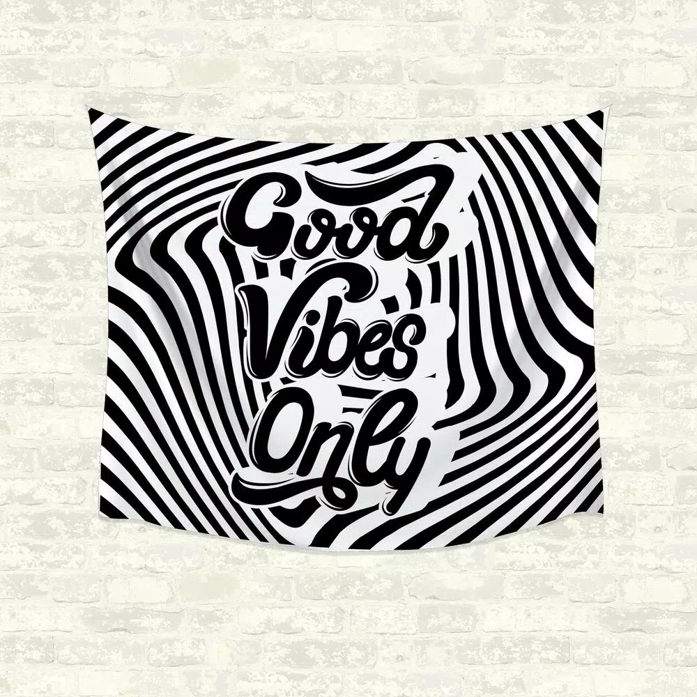 RoomMates Good Vibes Swirl Large Wall Tapestry - Black and White Modern Polyester Decor
