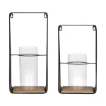 Kate and Laurel Blackwell Natural Wood and Black Metal Candle Sconce Set of 2 thumbnail 2