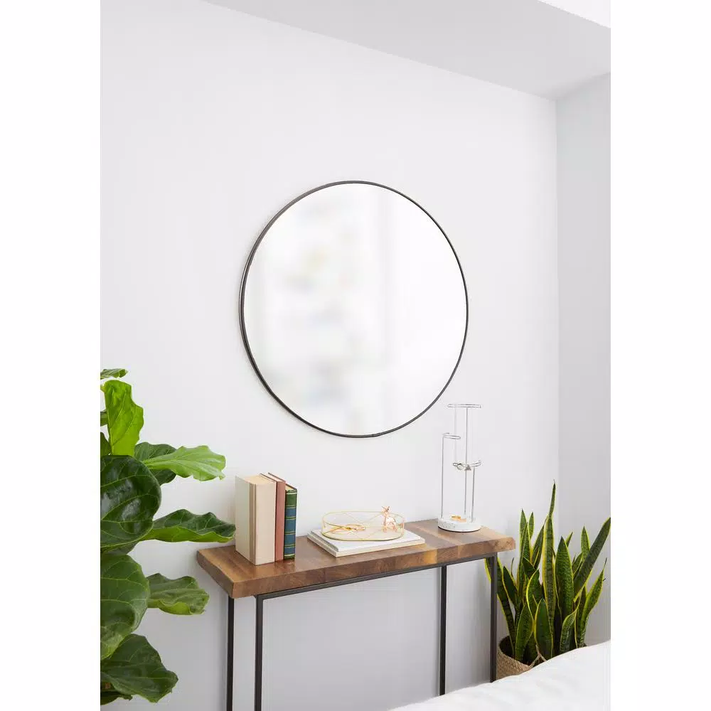 Umbra Hubba Round Contemporary Wall Mirror, Metallic Titanium, 34 in.