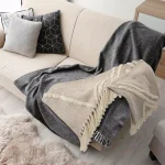 LR Home Fringe Tufted Geometric Cotton Throw Blanket - Beige/Cream thumbnail 4