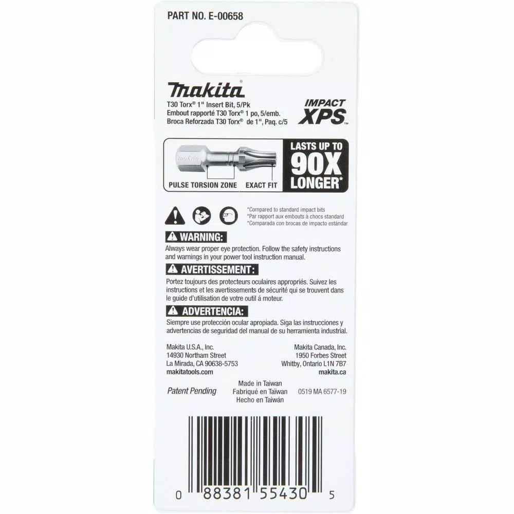 Makita ImpactXPS T30 Torx 1 in. Insert Bits, 5-Pack