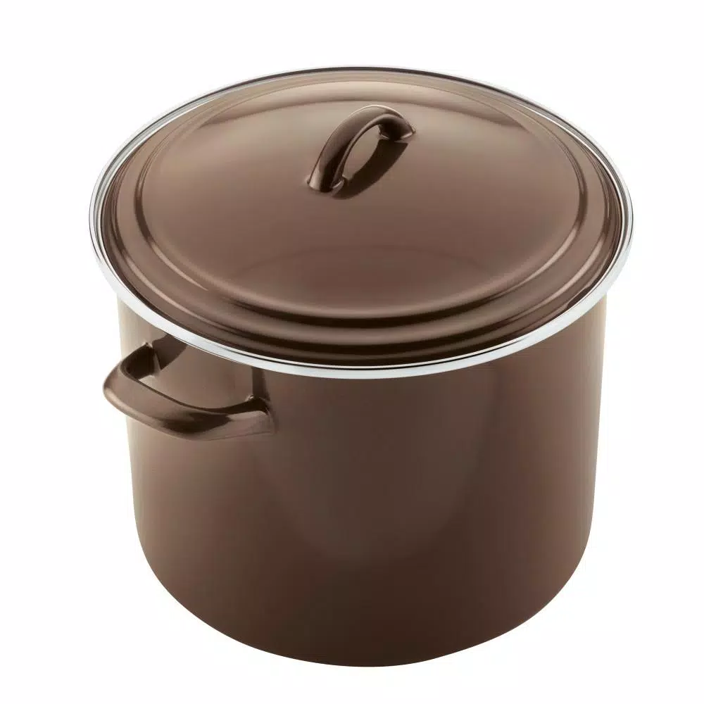 Ayesha Curry Ayesha Home Collection 12-Quart Porcelain Enamel Nonstick Stockpot with Lid, Brown Sugar