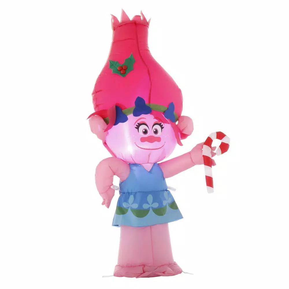 Home Accents Holiday DreamWorks Trolls Poppy Lighted Inflatable with Candy Cane, 3.5 ft Outdoor Holiday Decor