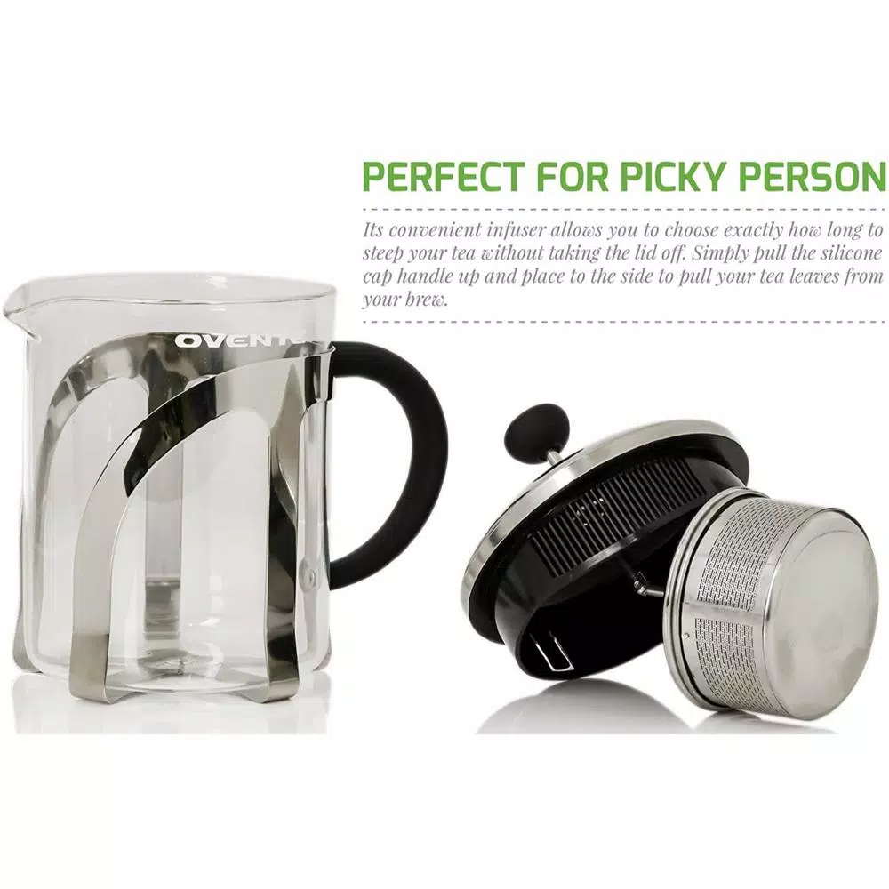 Ovente 2.5-Cup Glass Tea Maker with Removable Stainless Steel Infuser and Measuring Scoop
