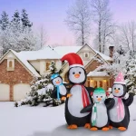 Fraser Hill Farm 10 ft. Penguin Family Christmas Inflatable with White Lights thumbnail 10