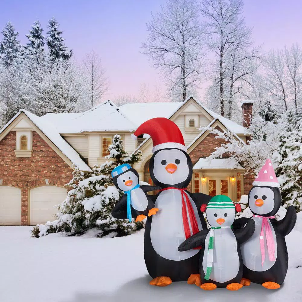 Fraser Hill Farm 10 ft. Penguin Family Christmas Inflatable with White Lights