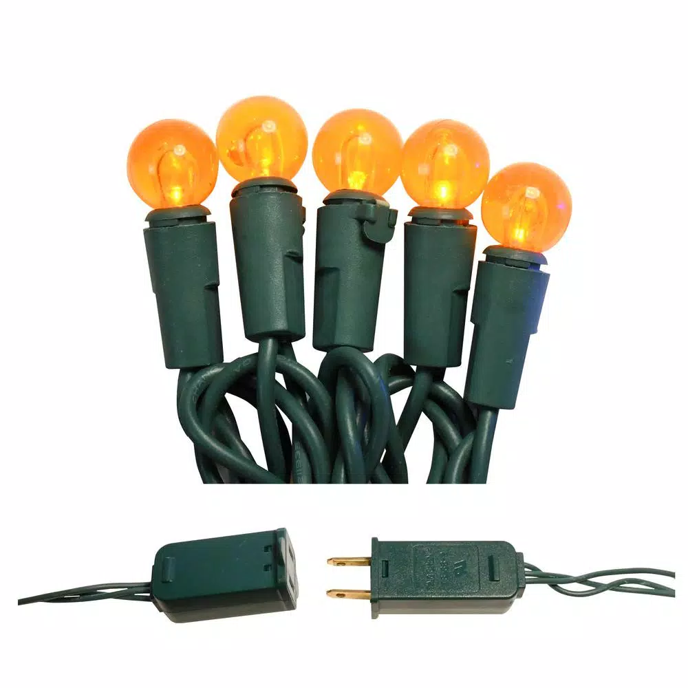 LUMABASE 70-Light LED Orange Globe String Lights, Weather Resistant, 14.58 ft, Green Cord