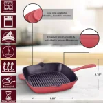AMERCOOK LA PLURIEL 10 in. Enameled Cast Iron Nonstick Grill Pan, Red thumbnail 2