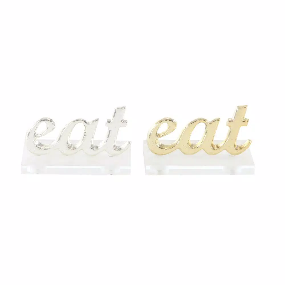 LITTON LANE Modern "Eat" Aluminum Letter Cutouts, Gold and Silver Set of 2