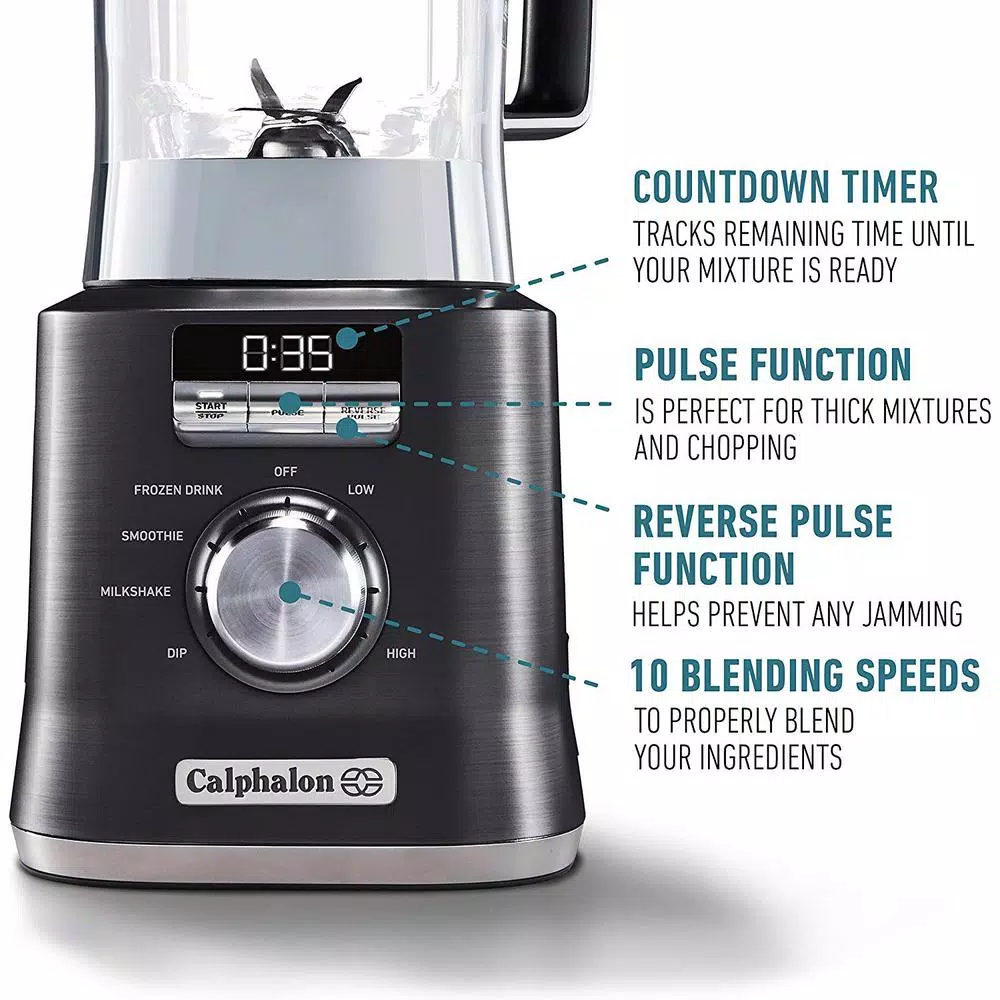 Calphalon 1100-Watt Auto-Speed Blender with 67 oz. Tritan Jar and Blend-N-Go Cup, Dark Stainless Steel