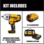 DEWALT 20V MAX XR Cordless Brushless 1/2 in. High Torque Impact Wrench Kit with 4.0 Ah Battery thumbnail 2
