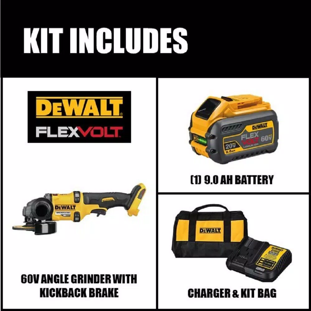 DEWALT FLEXVOLT 60V MAX Brushless 4-1/2 in. to 6 in. Small Angle Grinder Kit with (1) 9.0 Ah Battery & Charger