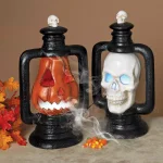 Gerson 18.11 in. Electric Smoking Halloween Lanterns Set of 2 - Jack-O-Lantern and Skull thumbnail 2