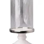 Benjara Admirably Modern Glass Pedestal Candle Holder with Silver Finish thumbnail 3