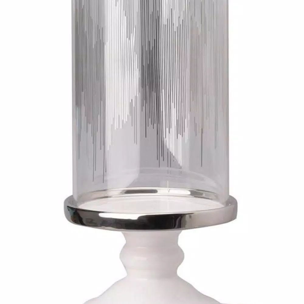 Benjara Admirably Modern Glass Pedestal Candle Holder with Silver Finish