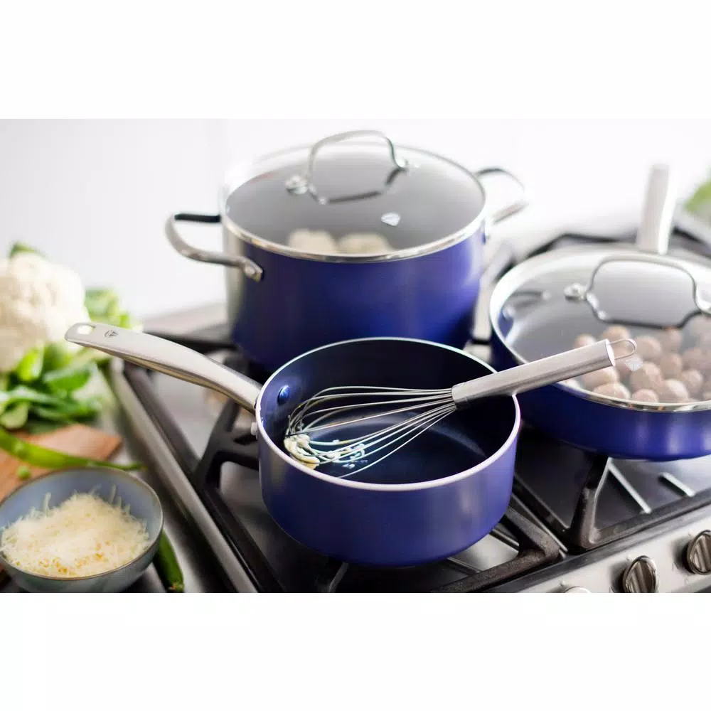 Blue Diamond 10-Piece Aluminum Ceramic Nonstick Cookware Set, Blue