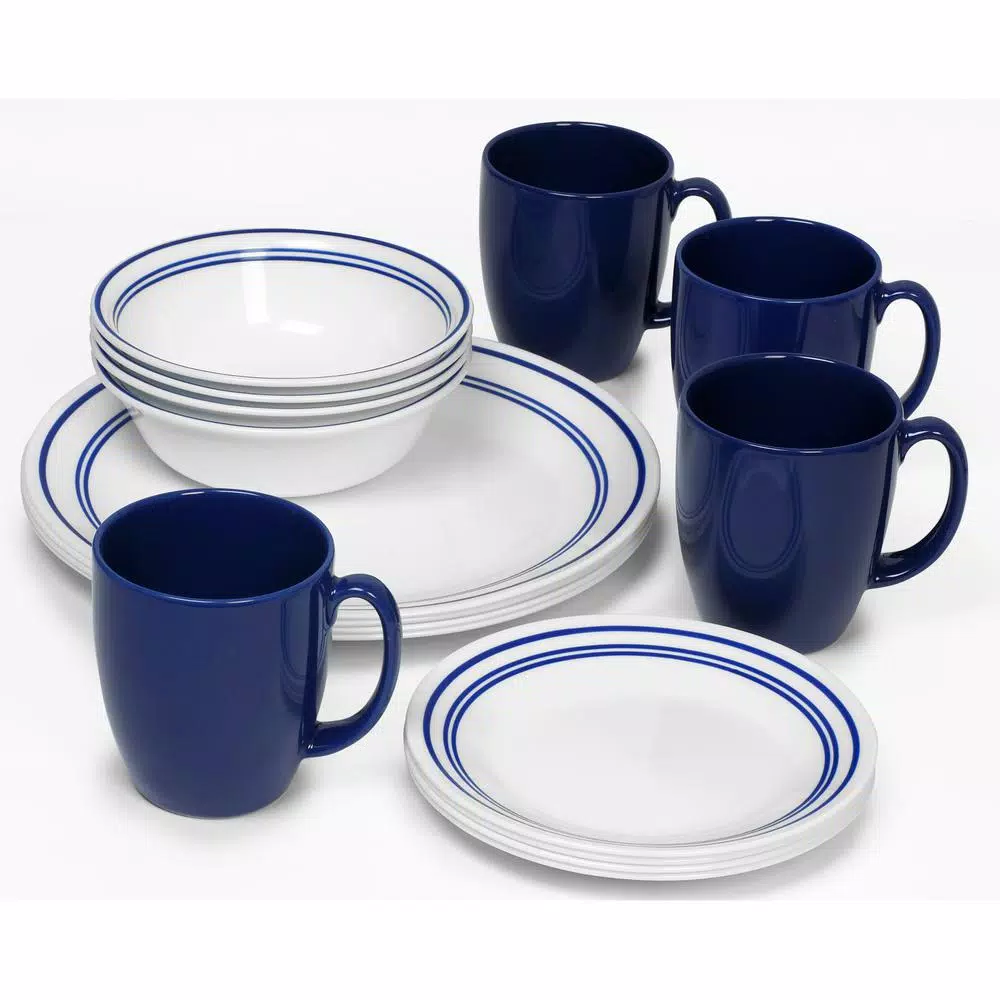 Corelle Cafe Blue 16-Piece Vitrelle Glass Dinnerware Set, Service for 4