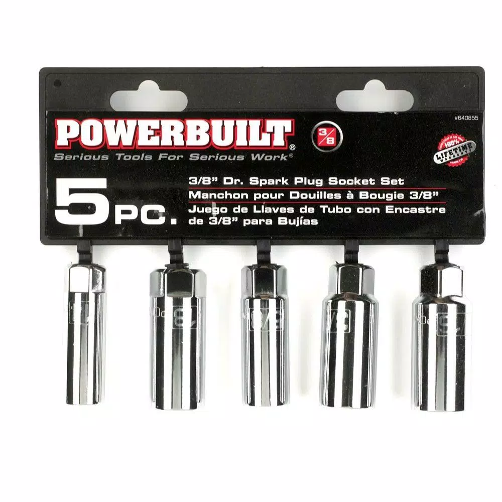 Powerbuilt 3/8 in. Drive Spark Plug Socket Set, 5-Piece Chrome Vanadium